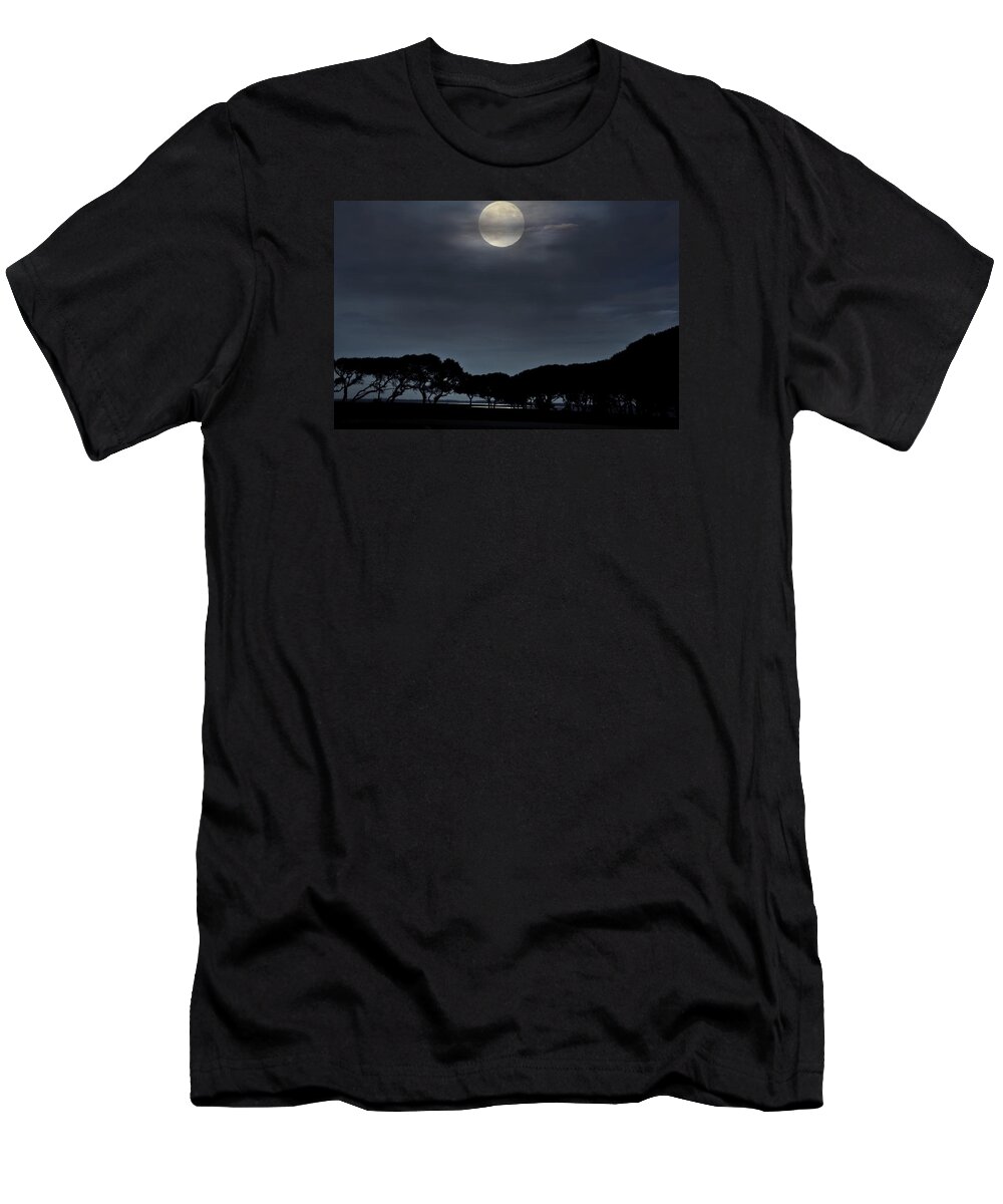 Sea T-Shirt featuring the photograph Moonrise over the Marsh. by WAZgriffin Digital