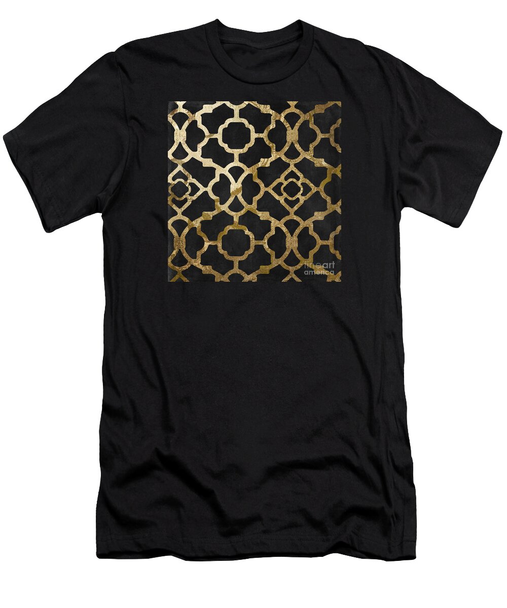 Black And Gold Pattern T-Shirt featuring the painting Moroccan Gold III by Mindy Sommers