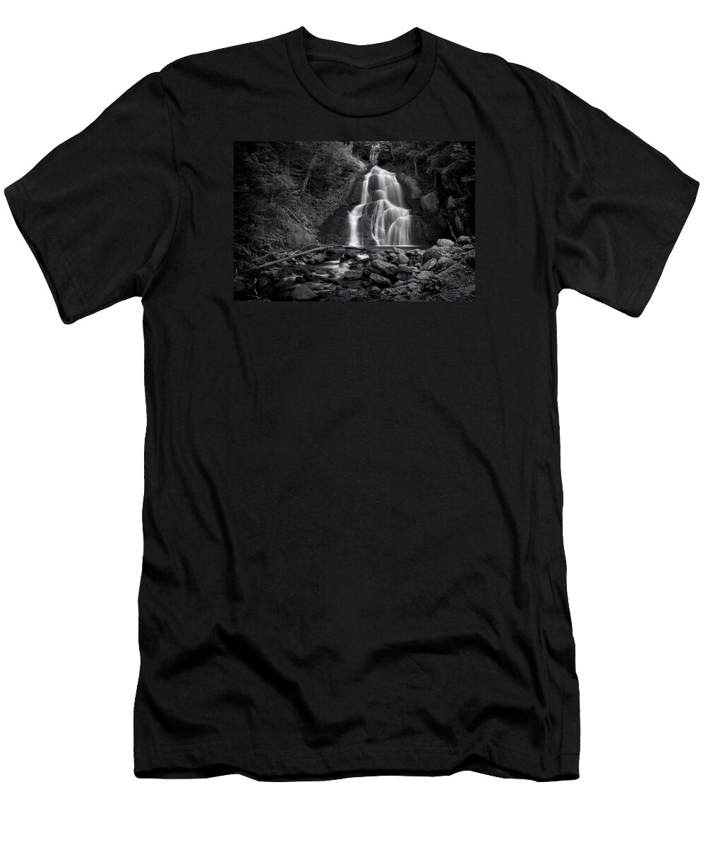 Moss Glen Falls T-Shirt featuring the photograph Moss Glen Falls - Monochrome by Stephen Stookey