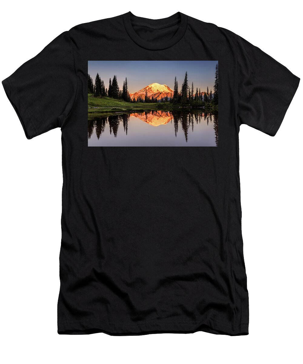 Mount Rainier T-Shirt featuring the photograph Mount Rainier reflection from Tipsoo Lake by Pierre Leclerc Photography