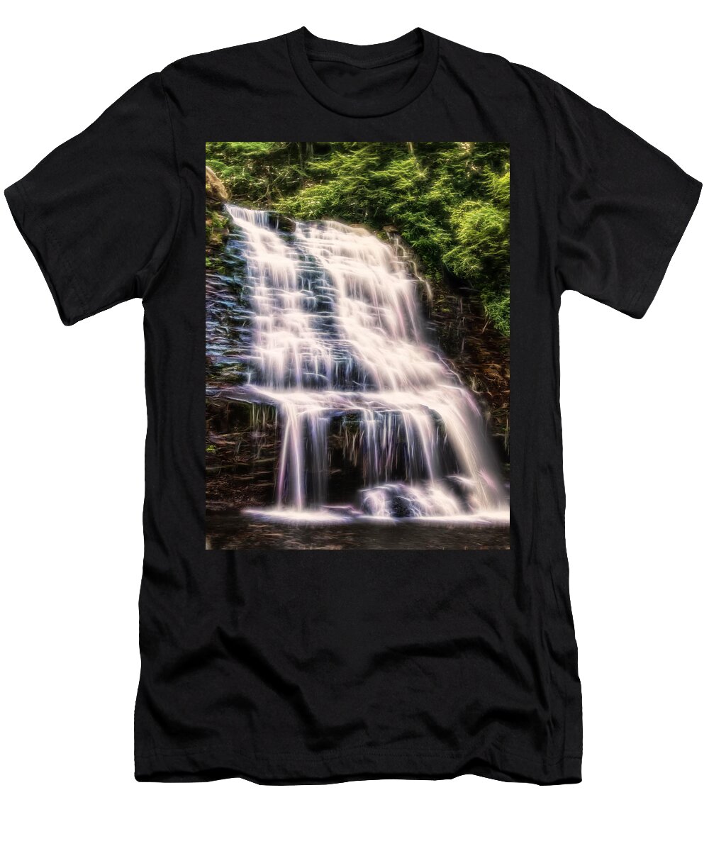 Electric T-Shirt featuring the digital art Mud creek falls - Electric by Flees Photos