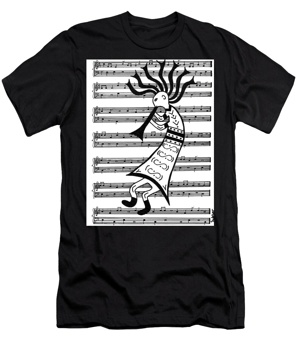 Kokopelli T-Shirt featuring the painting Music Man Kokopelli by Susie WEBER
