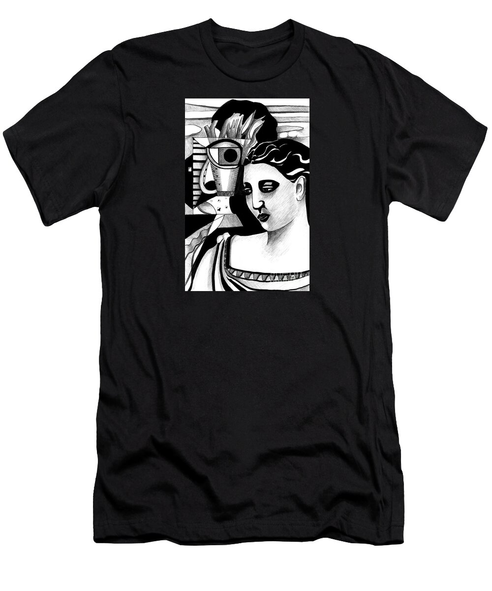 Picasso T-Shirt featuring the drawing My Outing With A Young Woman By Picasso by Helena Tiainen