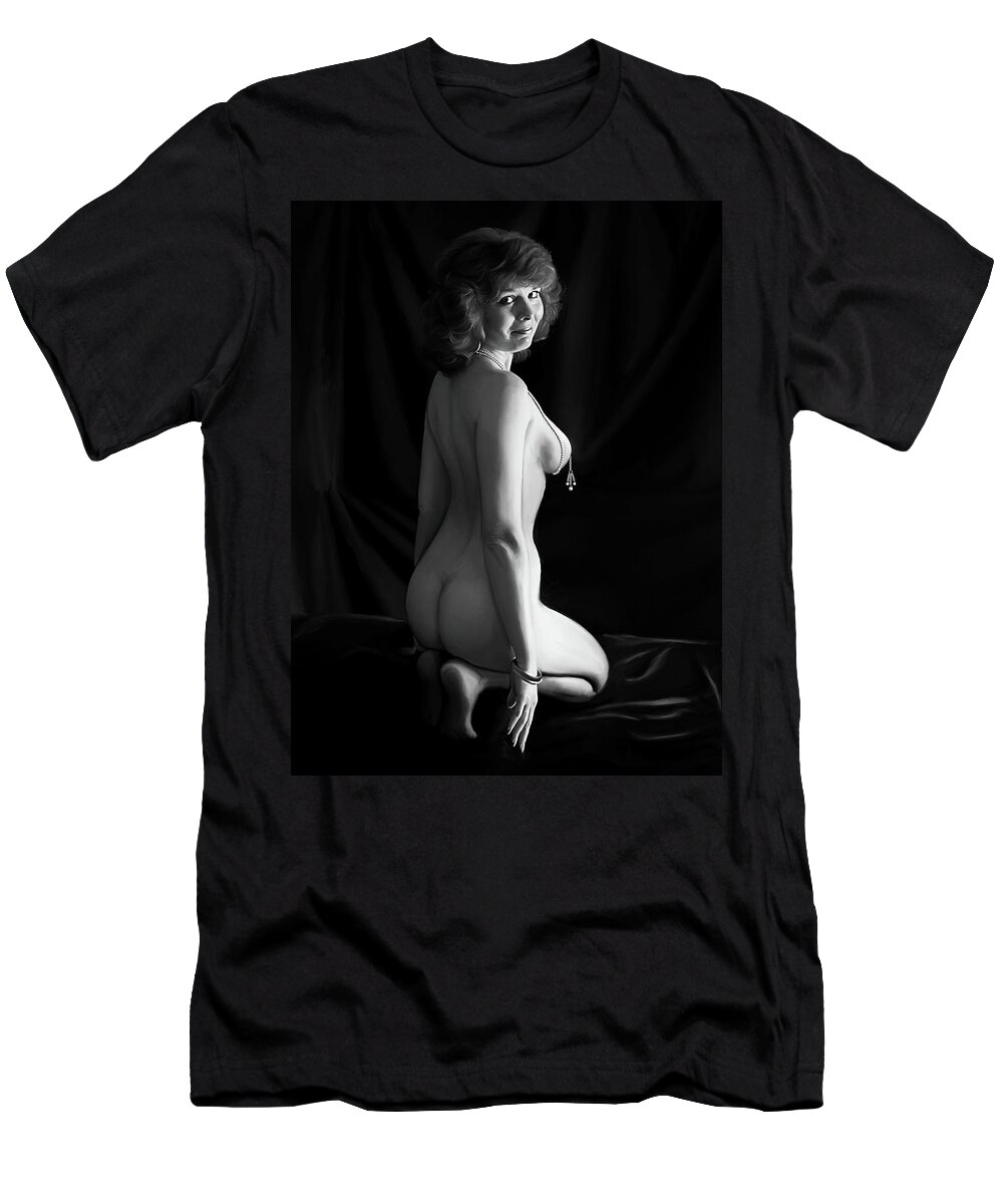 Nude T-Shirt featuring the digital art Naked and Naughty by Shelby