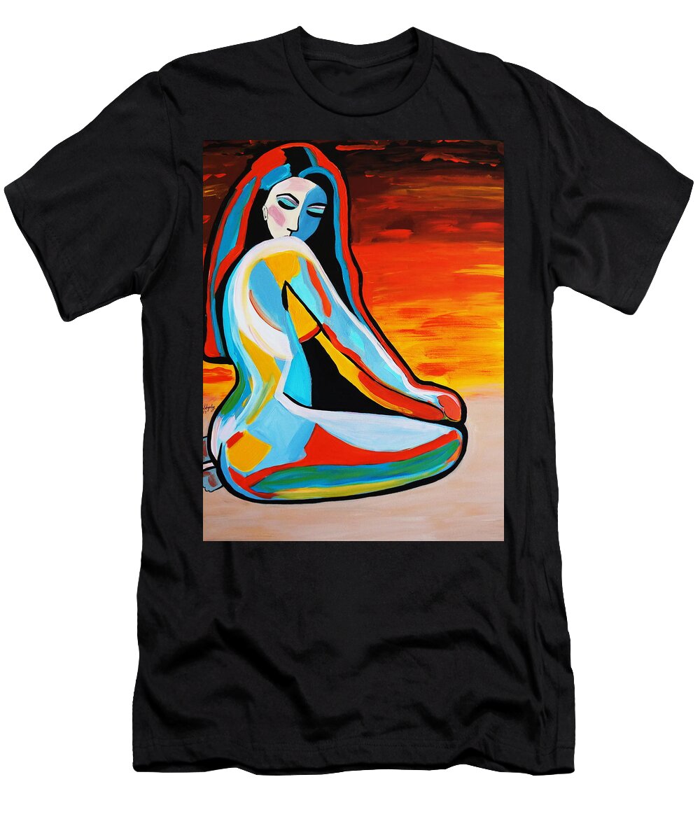 New Abstract Woman 2 T-Shirt featuring the painting Sun Shine  Nude by Nora Shepley