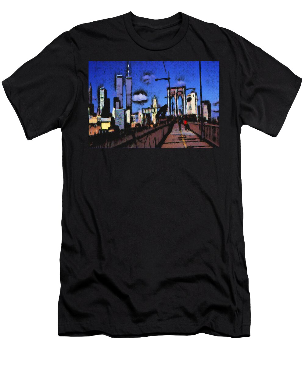 New+york T-Shirt featuring the painting New York Blue - Modern Art Painting by Peter Potter