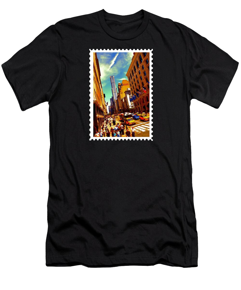 New York T-Shirt featuring the painting New York City Hustle by Elaine Plesser
