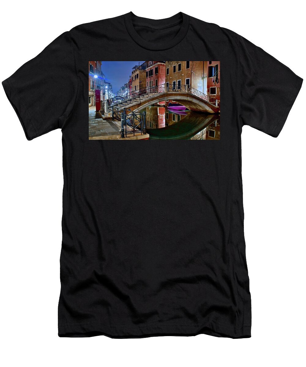 Venice T-Shirt featuring the photograph Night Bridge in Venice by Frozen in Time Fine Art Photography
