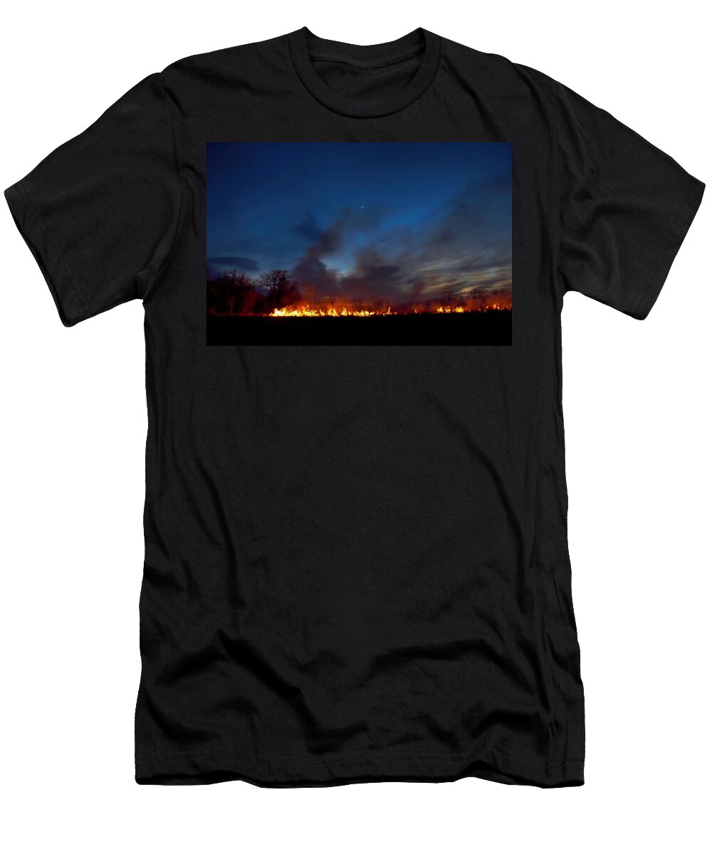 Flint Hills T-Shirt featuring the photograph Night Burn by Alan Hutchins