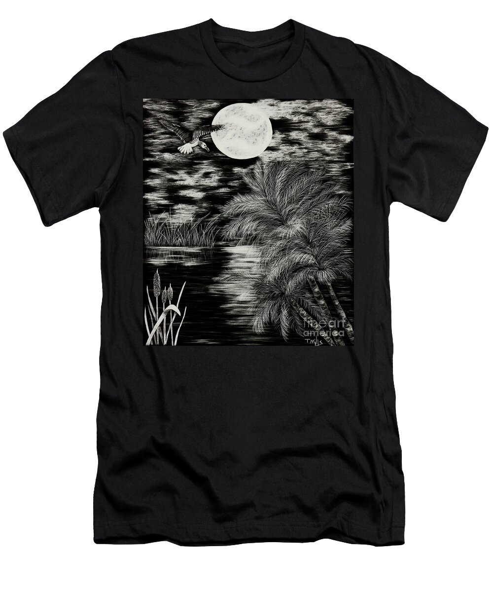 Scratch T-Shirt featuring the drawing Night Flight by Terri Mills