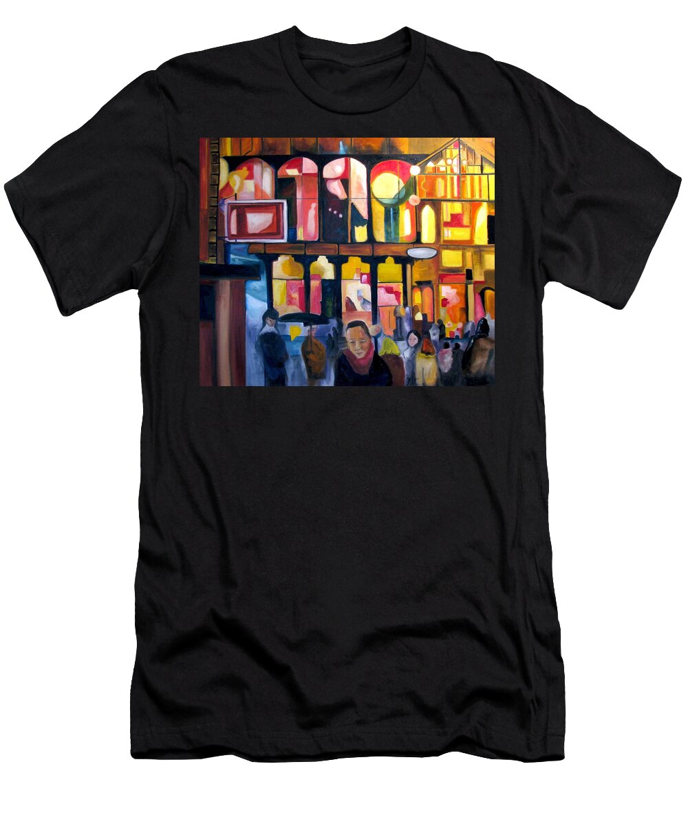 Night Scenes T-Shirt featuring the painting Night Walk 2009 by Patricia Arroyo