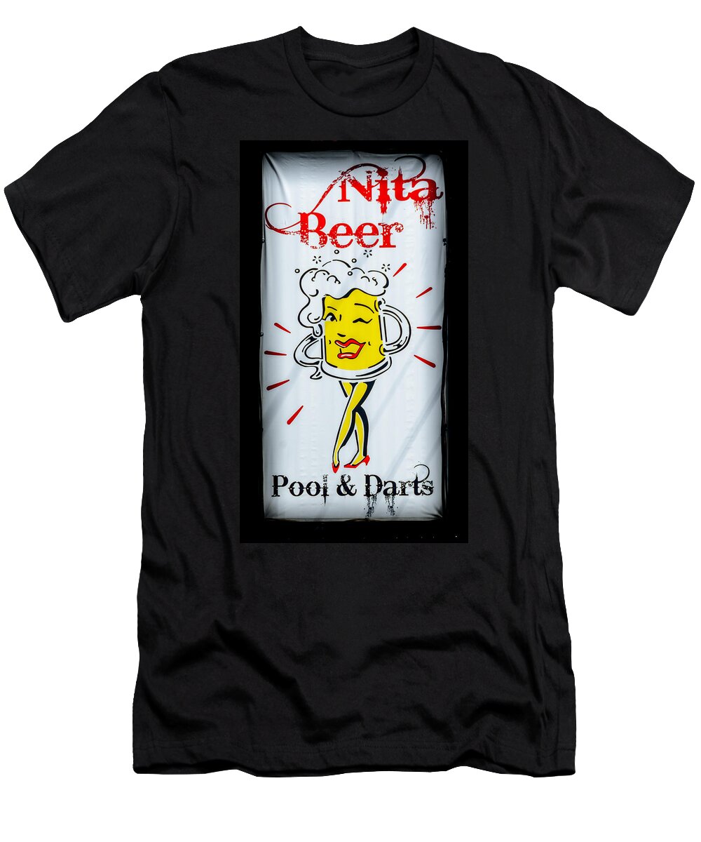 Nita Beer Sign With Black Vignette T-Shirt featuring the photograph Nita Beer Sign with Black Vignette by Debra Martz