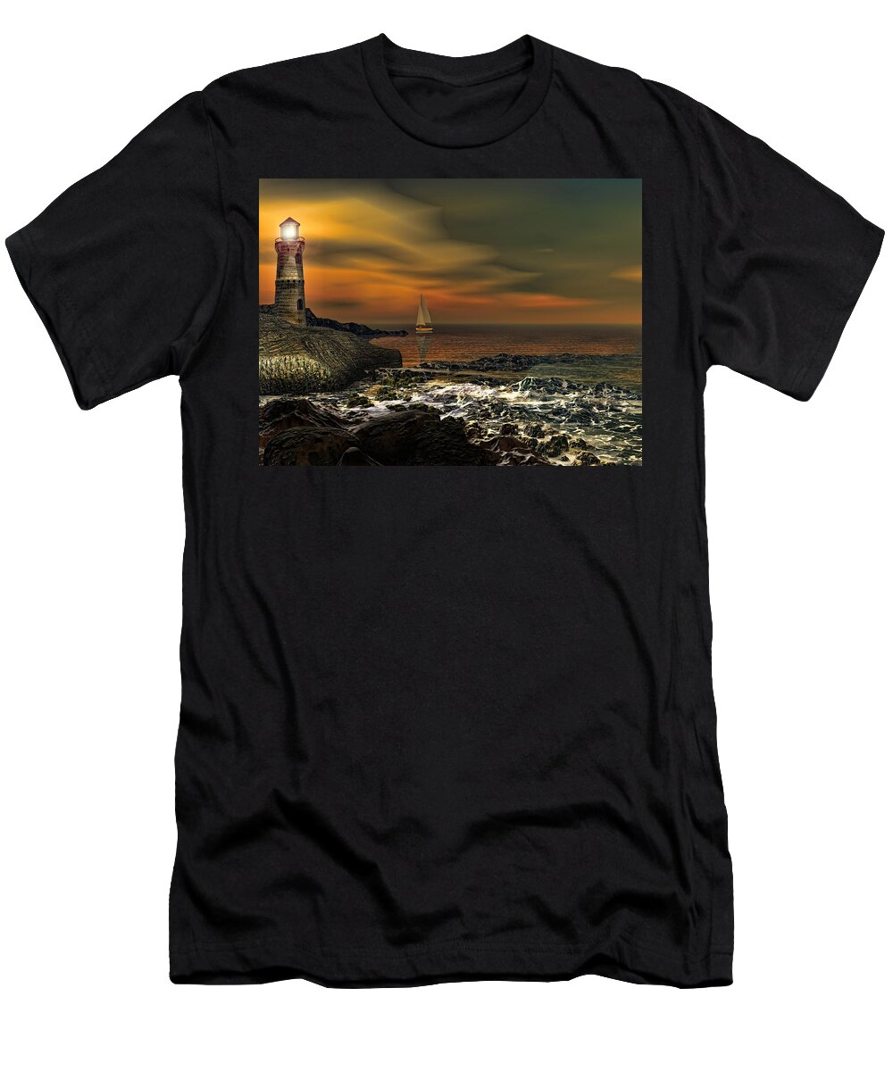 Lighthouse T-Shirt featuring the photograph Nocturnal Tranquility by Lourry Legarde