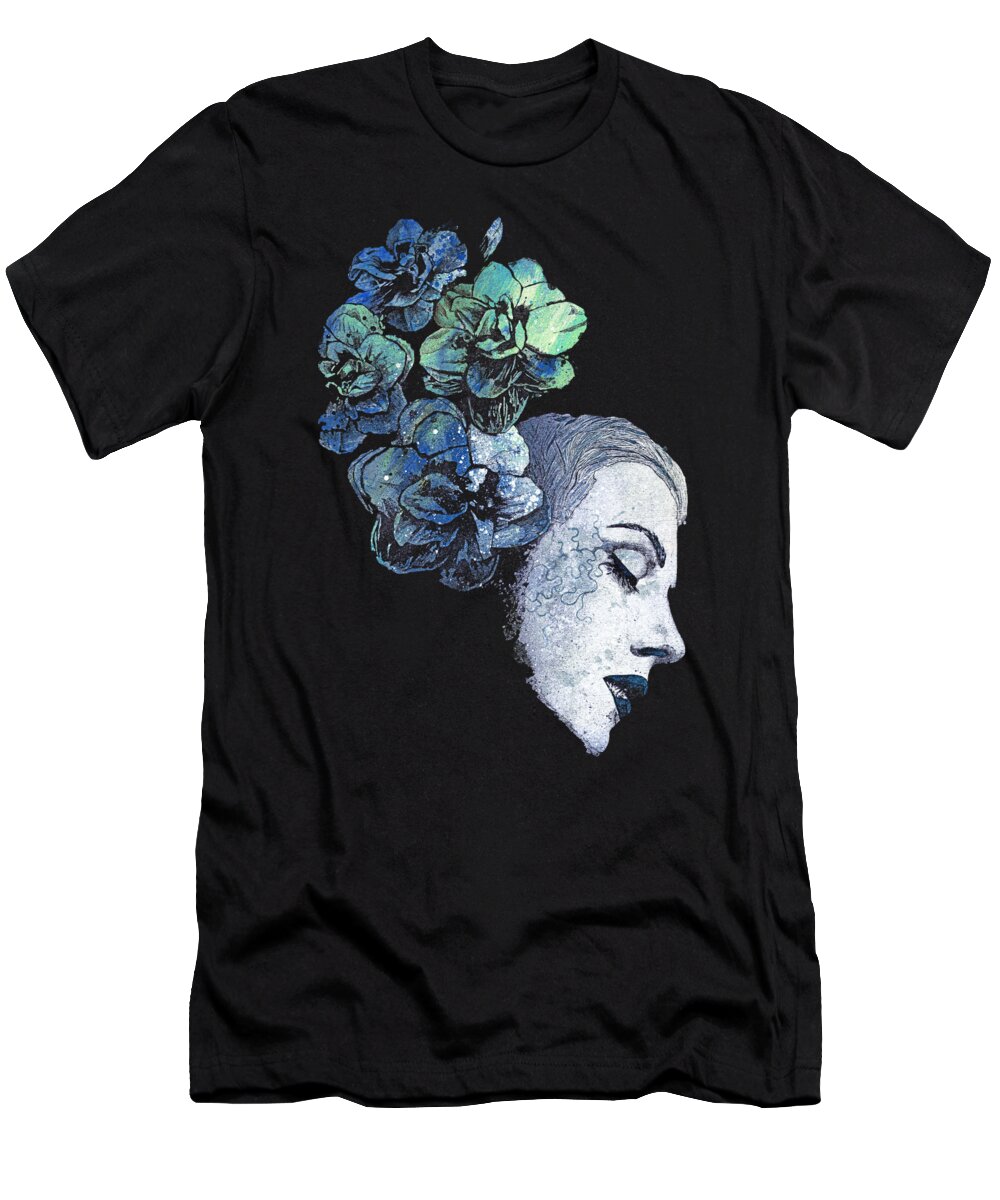 Flowers T-Shirt featuring the painting Obey Me - Blue by Marco Paludet