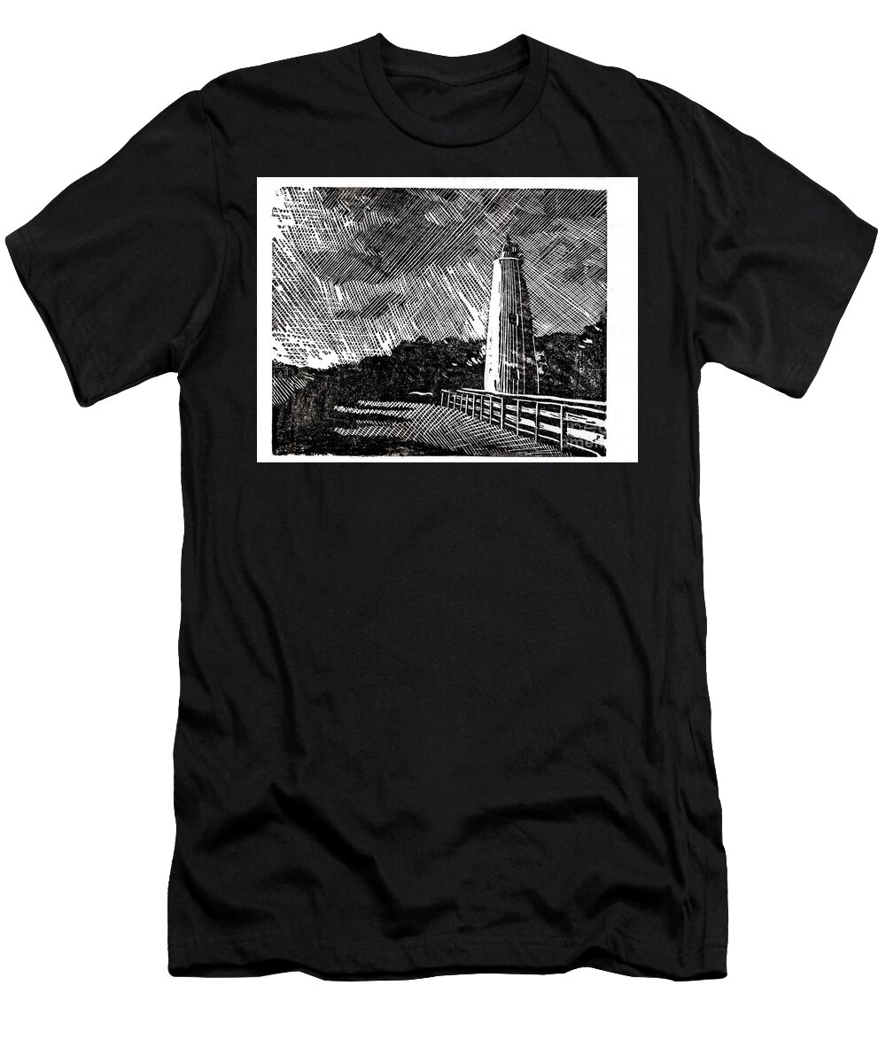 Lighthouse T-Shirt featuring the painting Ocracoke Island Lighthouse II by Ryan Fox