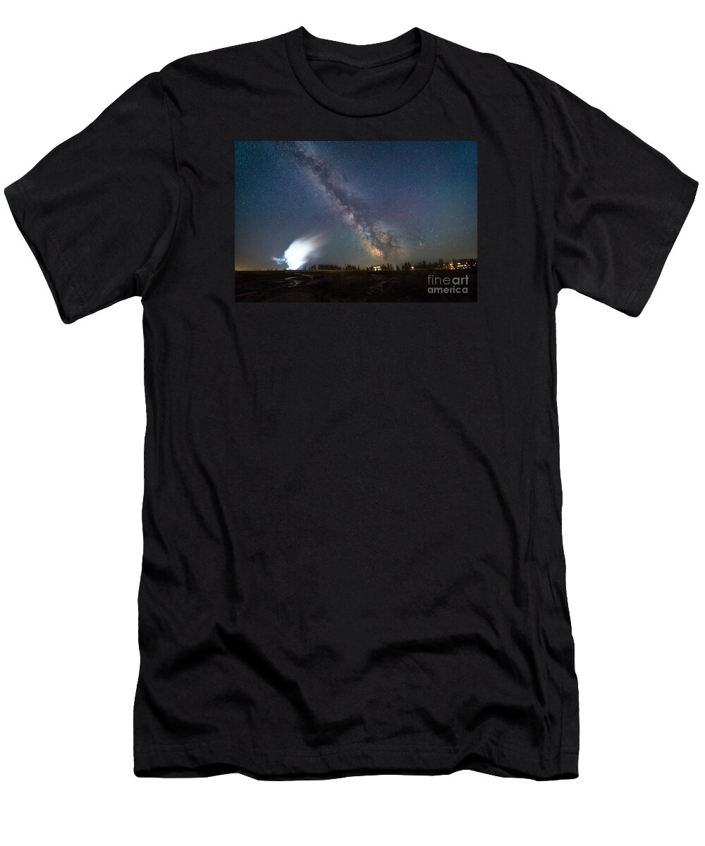Old Faithful T-Shirt featuring the photograph Old Faithful Milky Way Eruption by Michael Ver Sprill