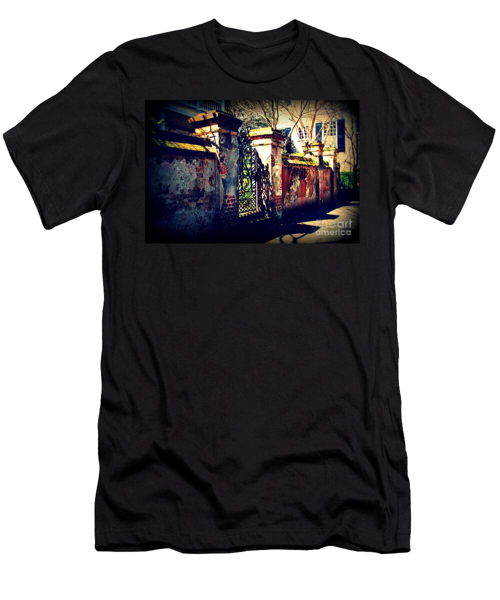Gate T-Shirt featuring the photograph Old Iron Gate in Charleston SC by Susanne Van Hulst