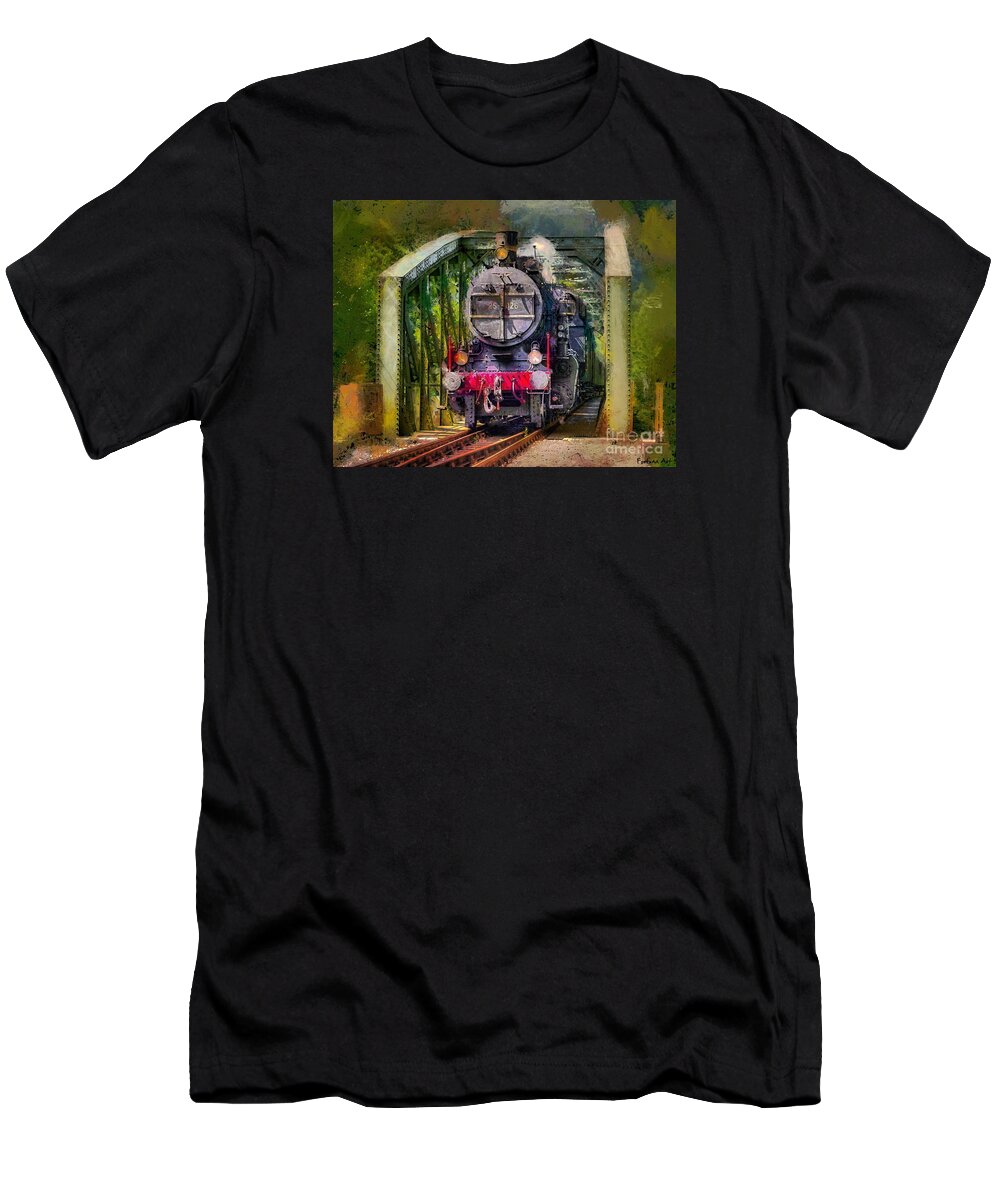 Digital Art T-Shirt featuring the mixed media Old Steam Train by Dragica Micki Fortuna