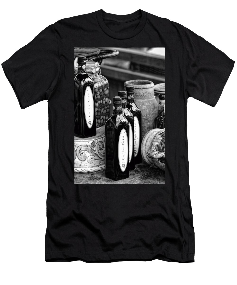 Olives T-Shirt featuring the photograph Olives and oil by Bill Dodsworth