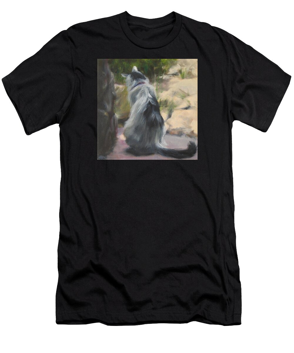 Cat T-Shirt featuring the painting On the Threshold by Connie Schaertl
