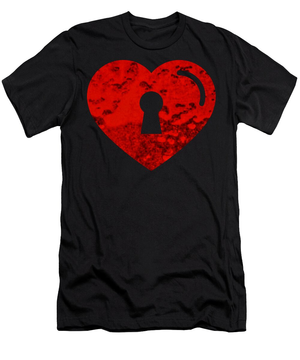Heart T-Shirt featuring the digital art One Heart One Key by Rachel Hannah