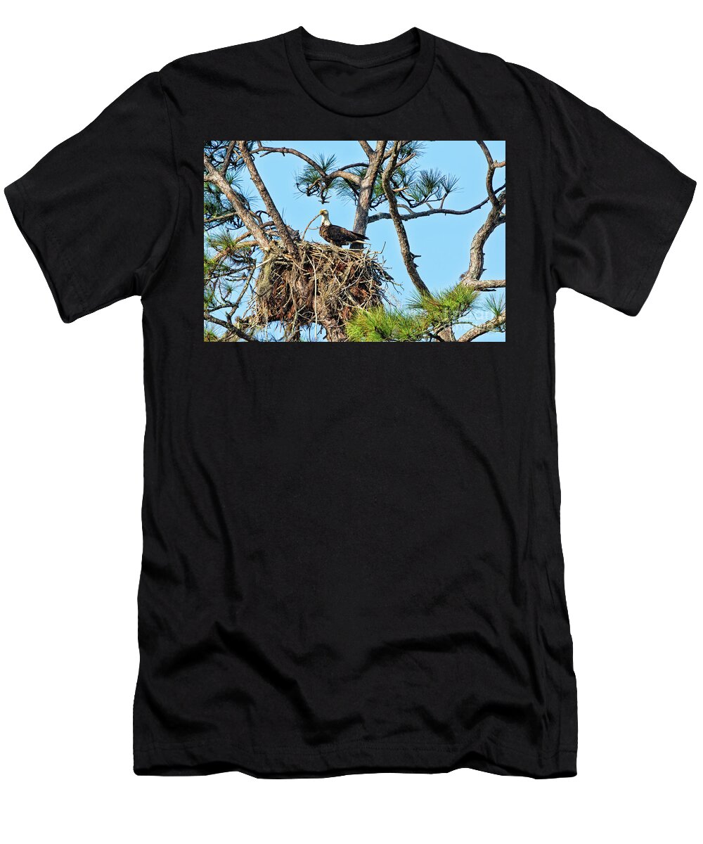 Eagle T-Shirt featuring the photograph One More Twig by Deborah Benoit