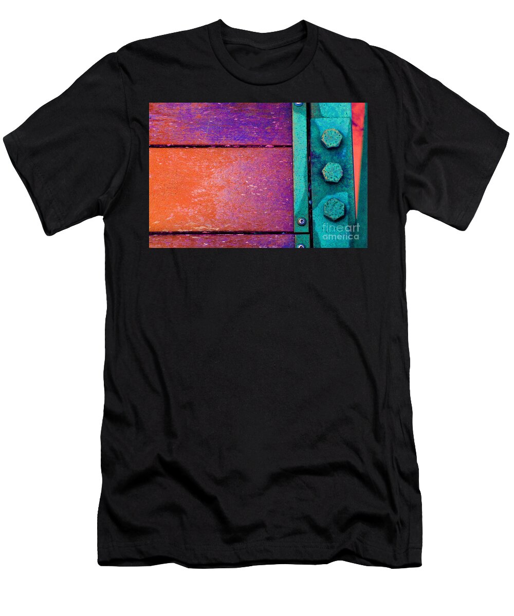 Abstract T-Shirt featuring the photograph Orange Bridge Bolts by Karen Adams