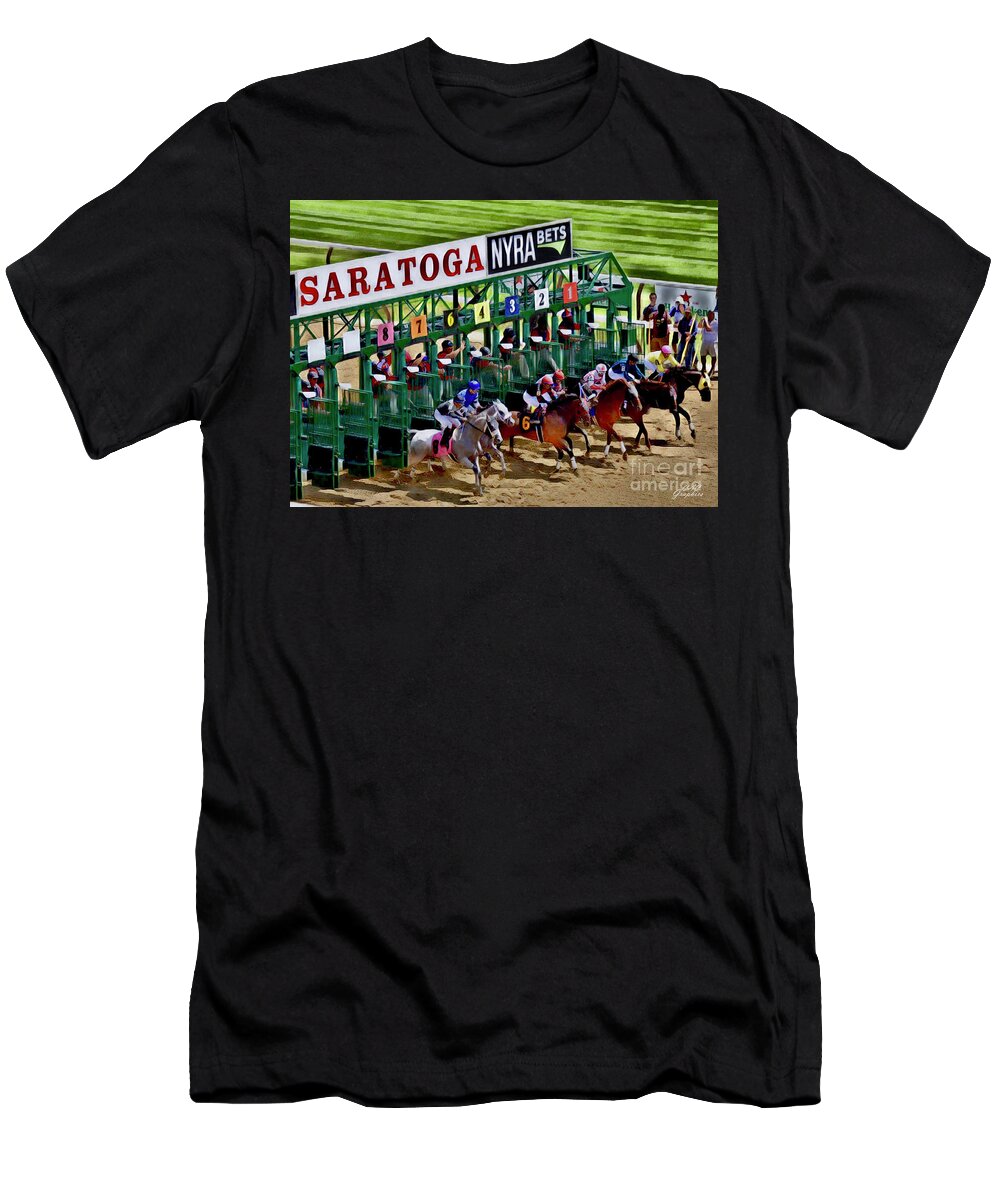 Saratoga T-Shirt featuring the digital art Out Of The Gate Saratoga by CAC Graphics