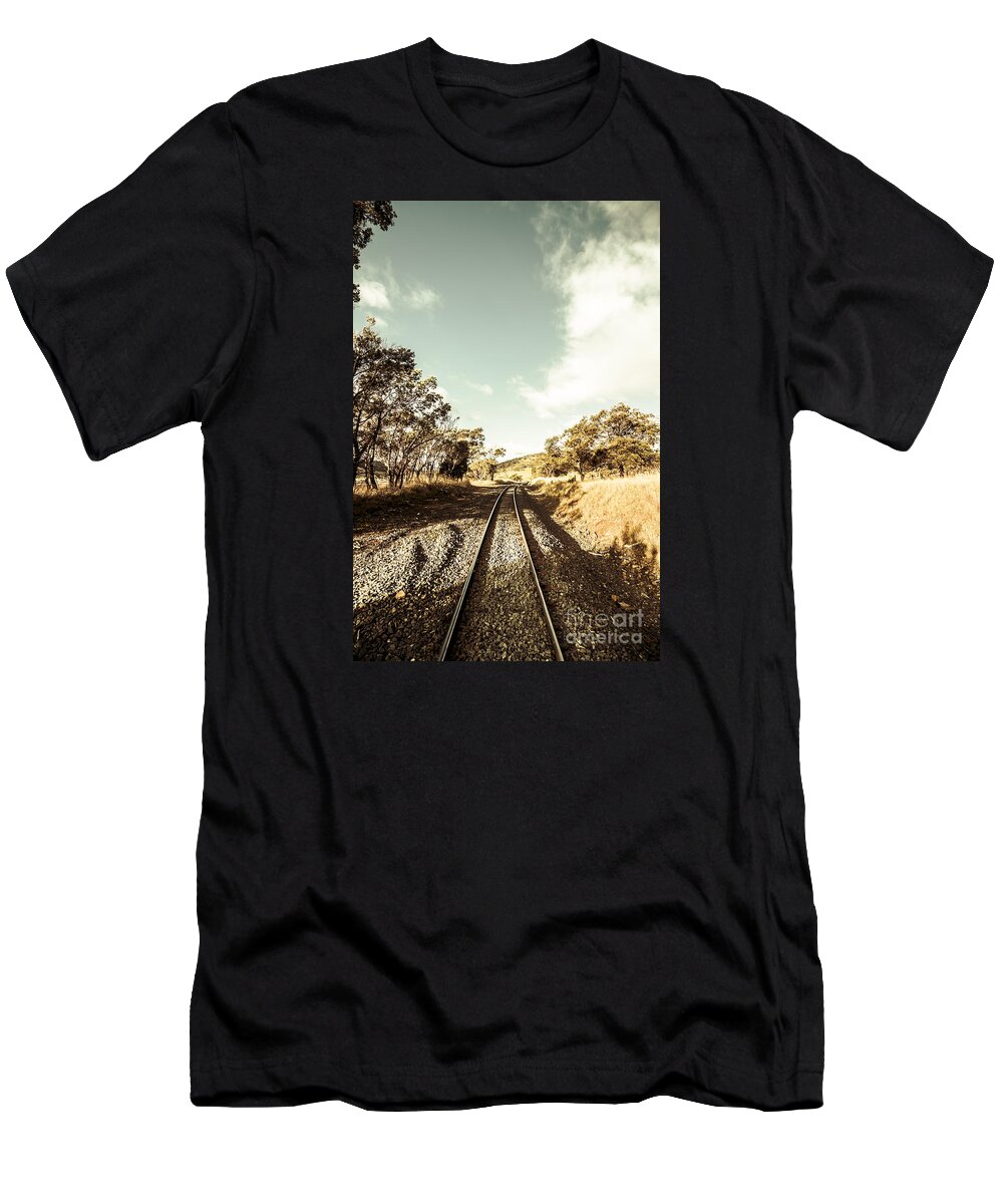 Railway T-Shirt featuring the photograph Outback country railway tracks by Jorgo Photography