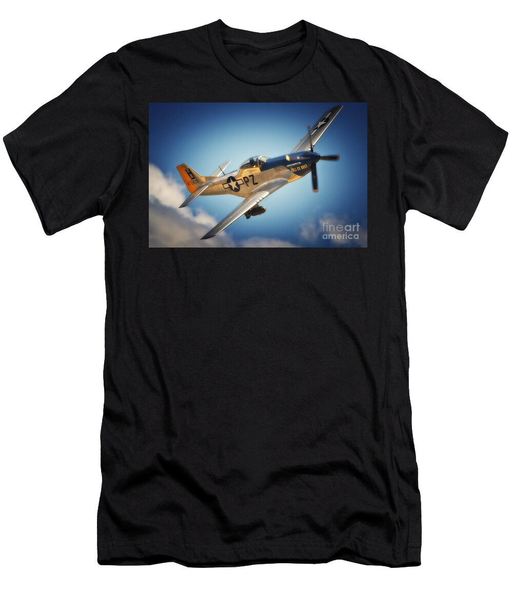 Mustang T-Shirt featuring the photograph P-51 Mustang Hell Er Bust by Gus McCrea