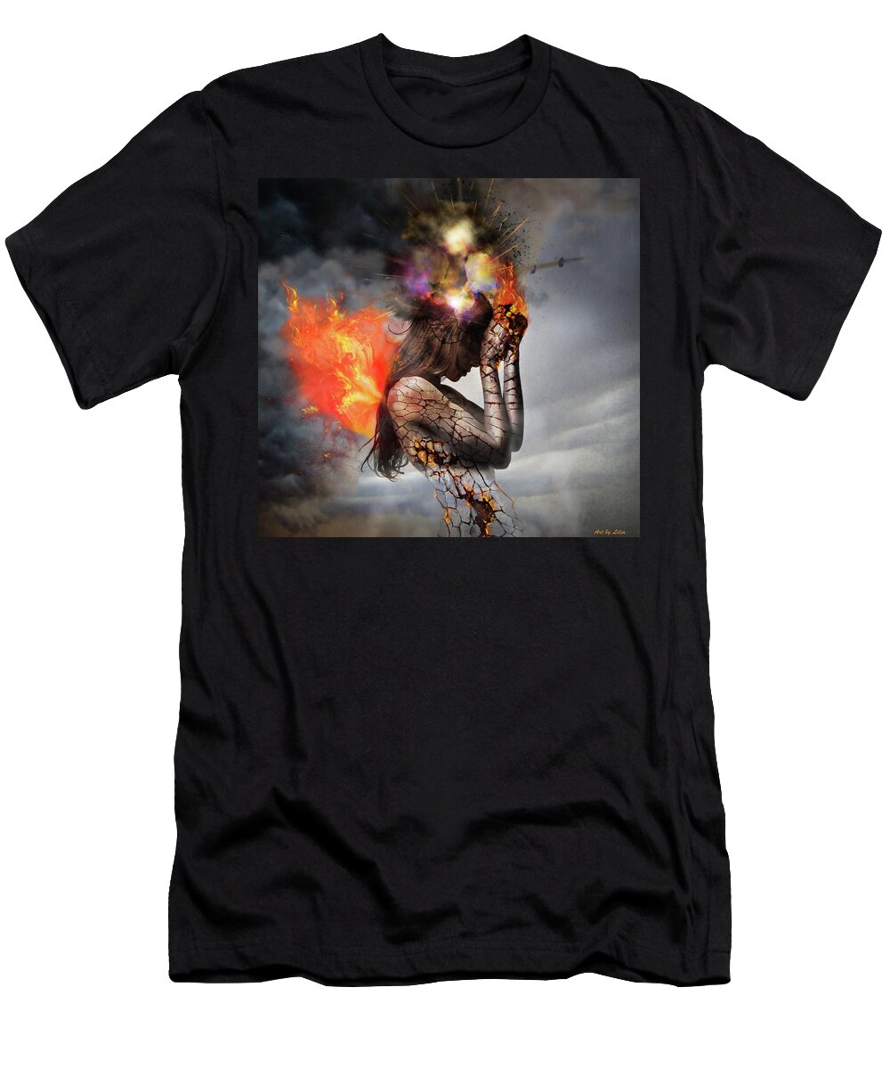Woman In Pain T-Shirt featuring the mixed media Pain by Lilia D