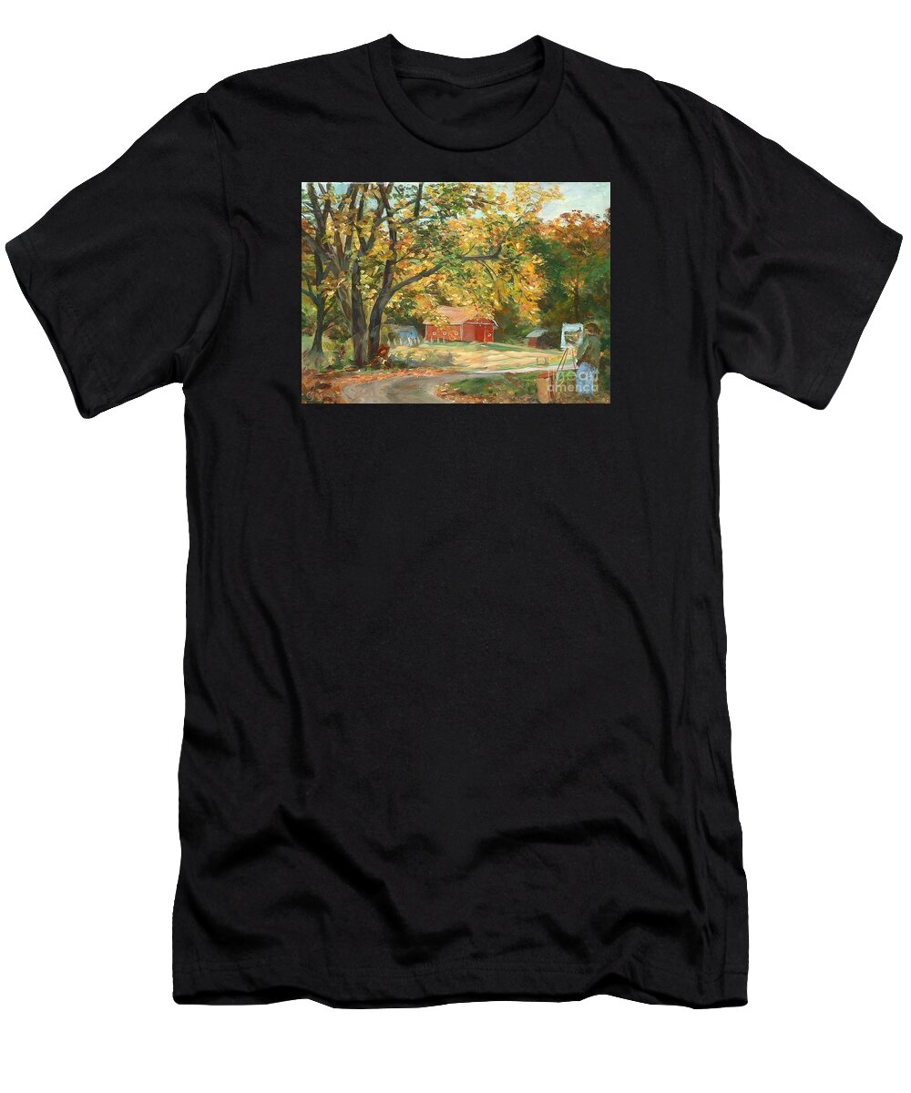 Painting T-Shirt featuring the painting Painting the Fall Colors by Claire Gagnon