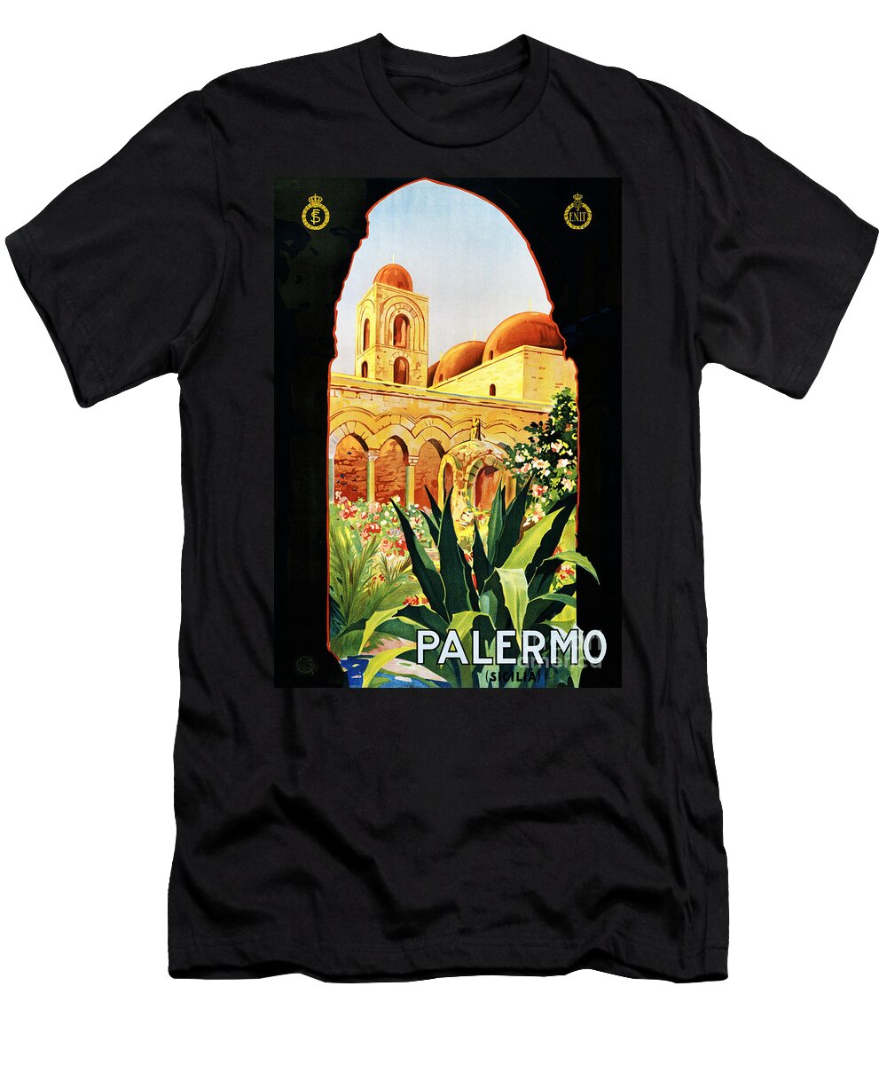 Palermo T-Shirt featuring the painting Palermo Sicilia Vintage Travel Poster Restored by Vintage Treasure
