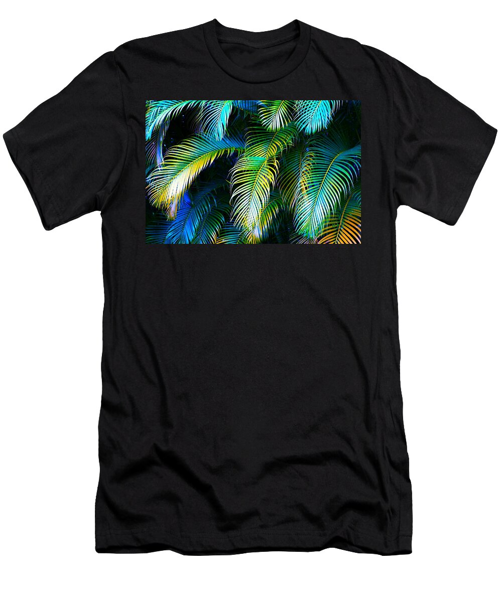 Blue T-Shirt featuring the photograph Palm Leaves in Blue by Karon Melillo DeVega