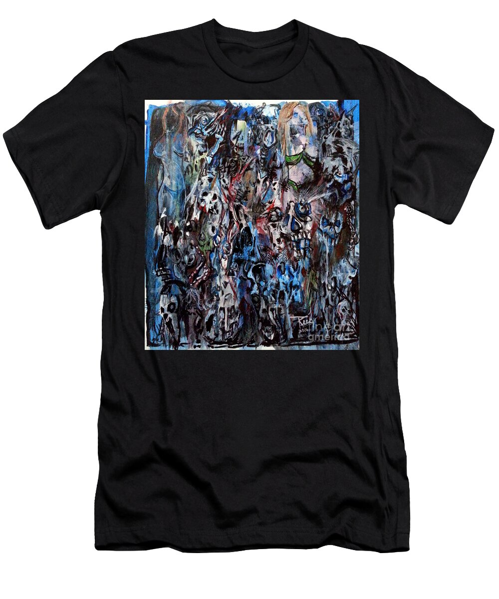 Trauma T-Shirt featuring the painting Past Life Trauma by Reed Novotny