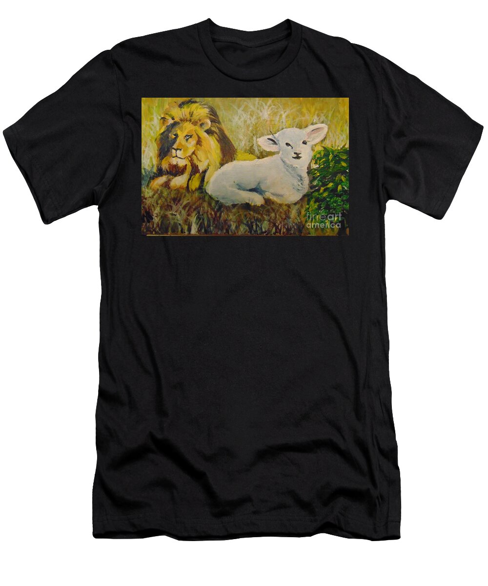 Lion T-Shirt featuring the painting Peace by Saundra Johnson