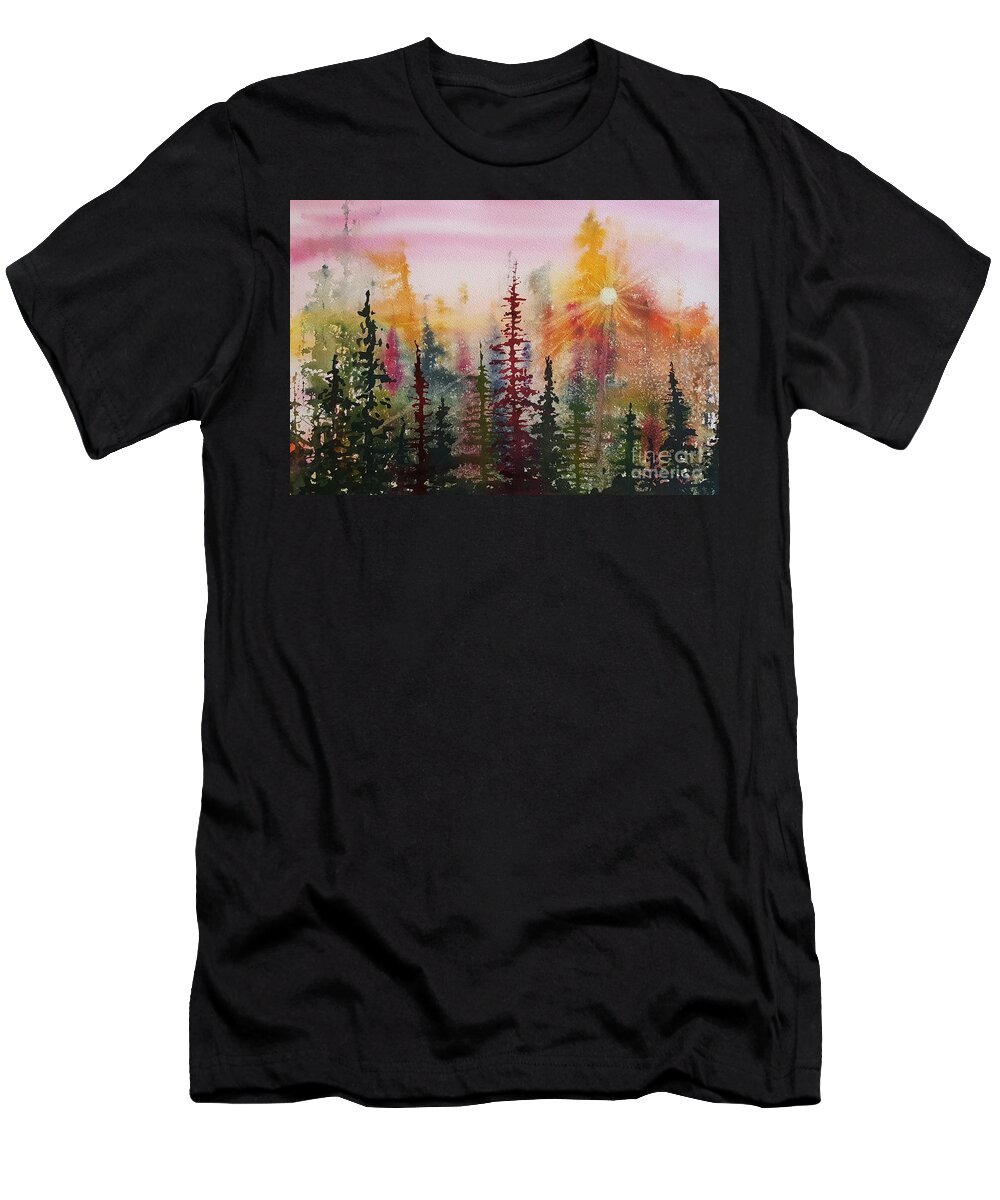 Pine Trees T-Shirt featuring the painting Peeking into Heaven by Lisa Debaets