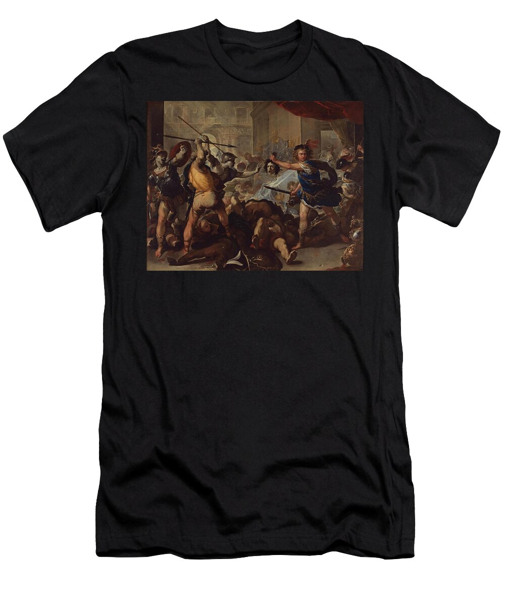 Luca Giordano T-Shirt featuring the painting Perseus fights Phineas by Luca Giordano