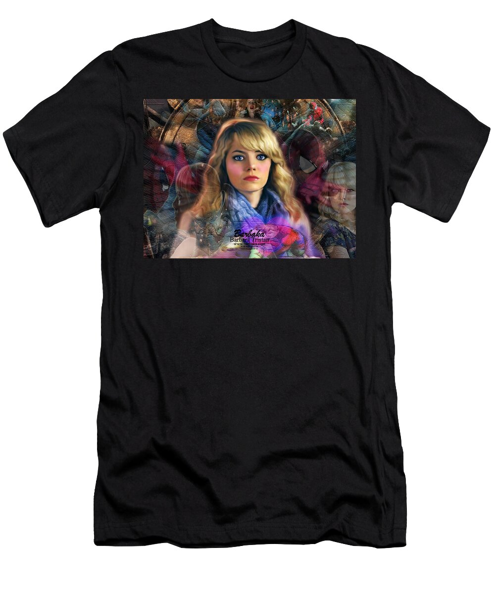 Barbaka T-Shirt featuring the digital art Peter Parker's Haunting Memories of Gwen Stacy by Barbara Tristan