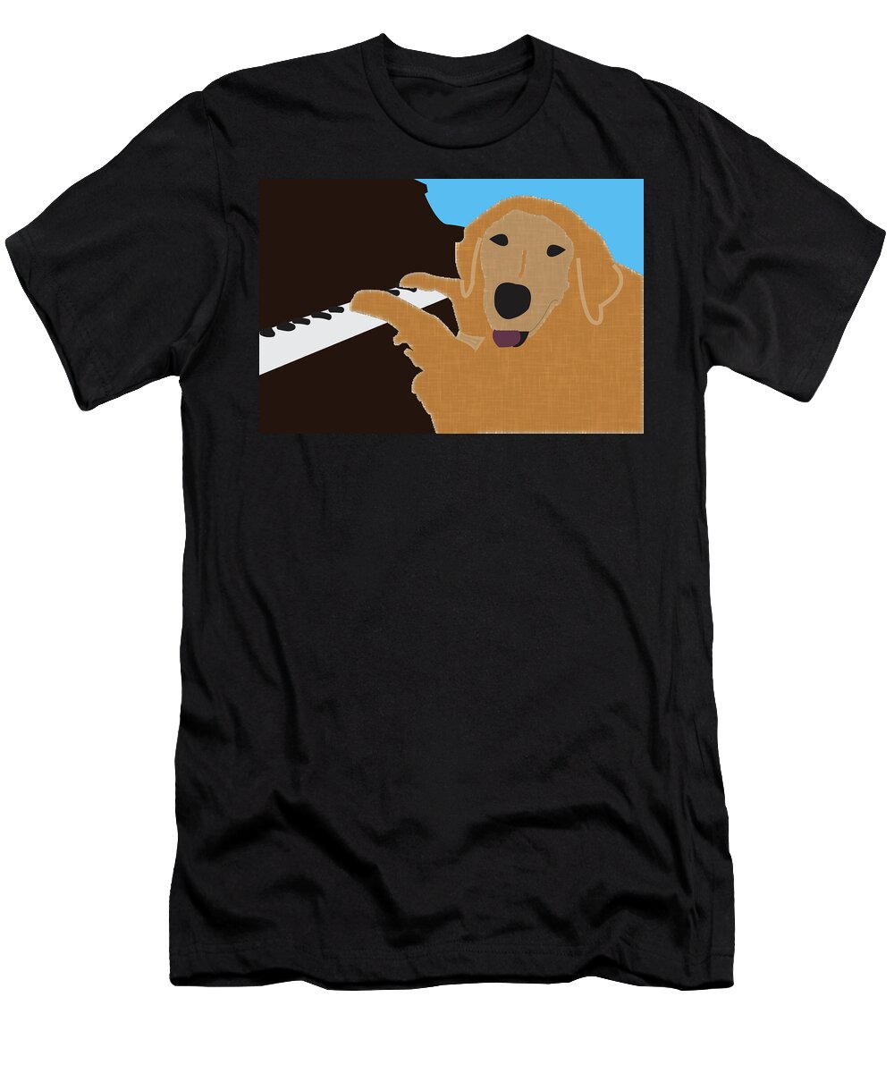 Golden Retriever T-Shirt featuring the digital art Piano Dog by Caroline Elgin