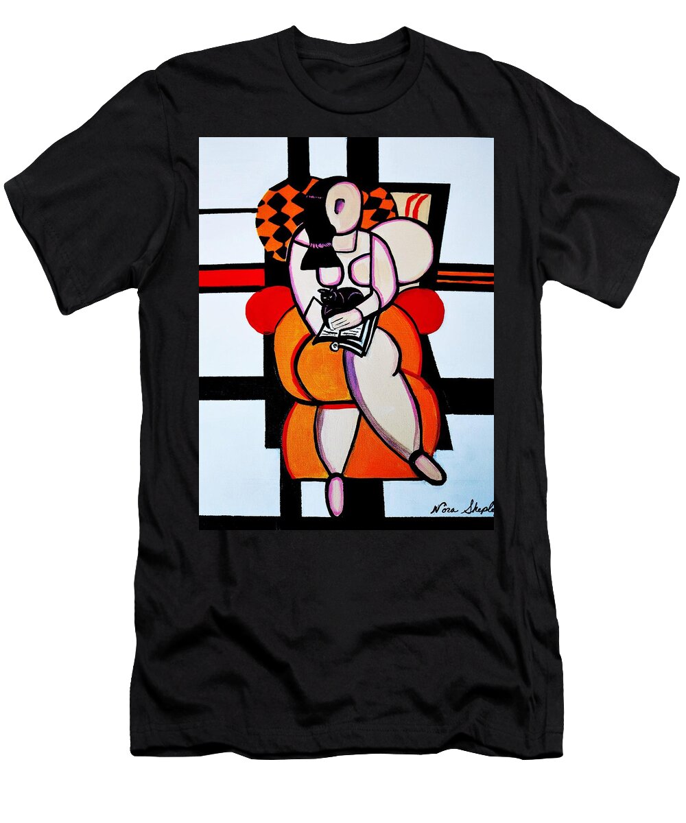 Abstract T-Shirt featuring the painting Picasso By Nora Cat Sitting by Nora Shepley