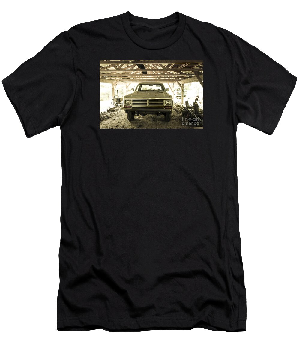 Pickup T-Shirt featuring the digital art Pick up truck in rural farm setting by Perry Van Munster