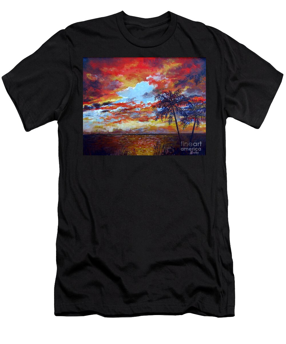 Pine Island T-Shirt featuring the painting Pine Island Sunset by Lou Ann Bagnall