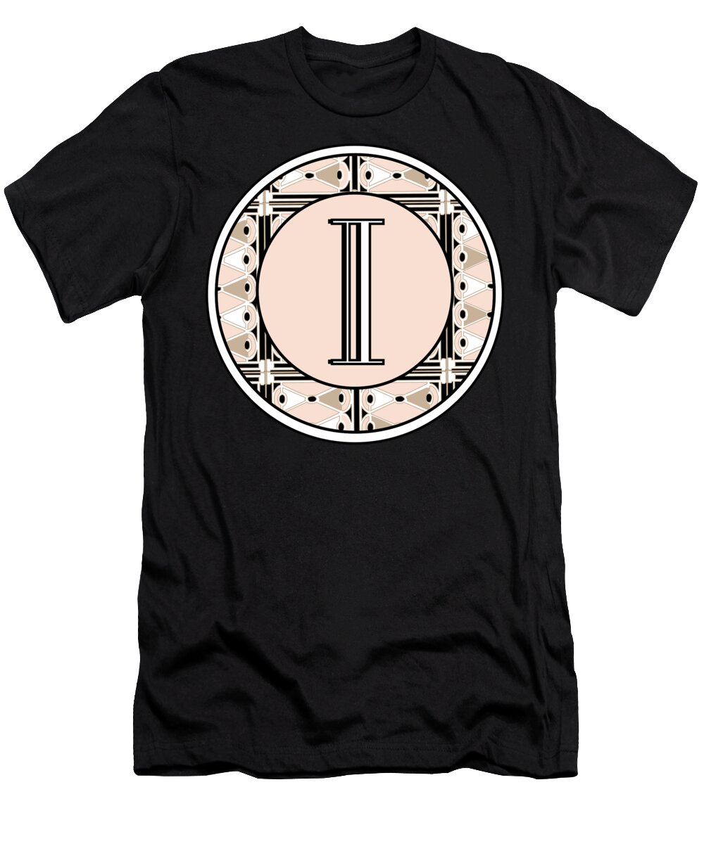 Art Deco T-Shirt featuring the digital art Pink Champagne Deco Monogram i by Cecely Bloom