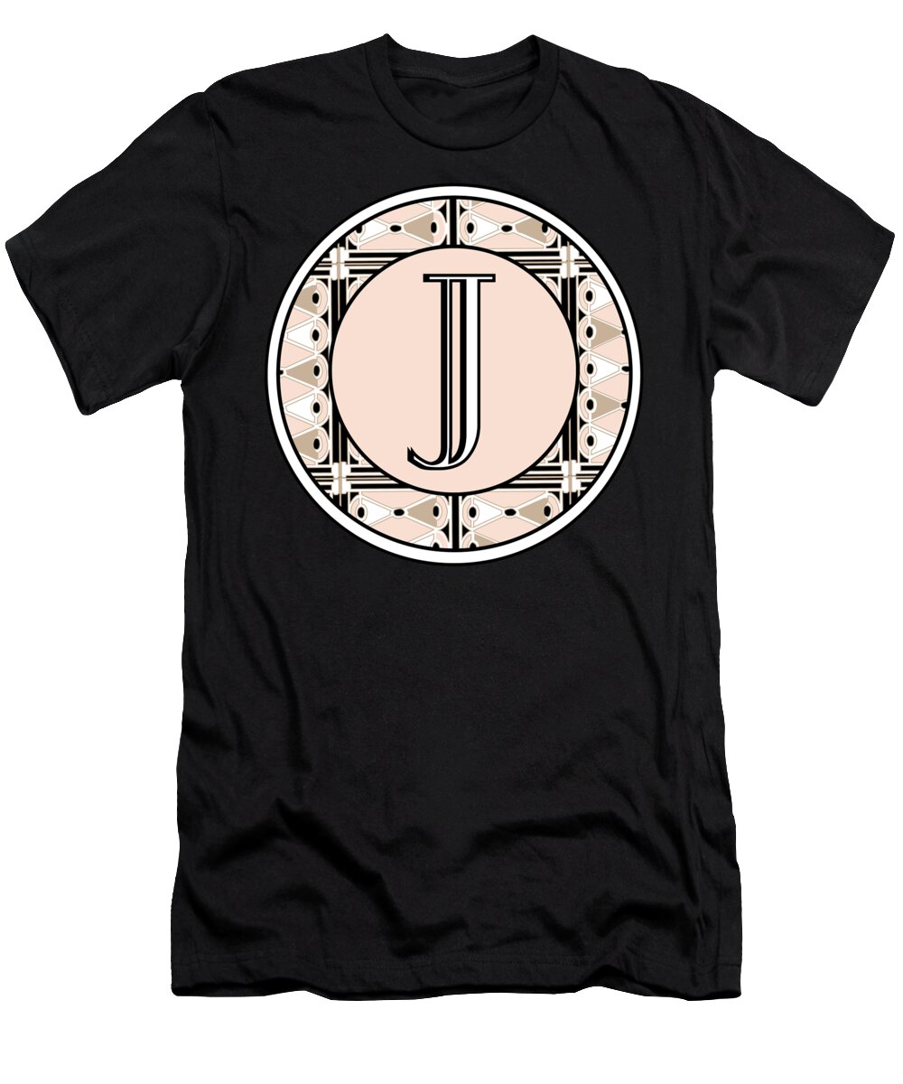 Art Deco T-Shirt featuring the digital art Pink Champagne Deco Monogram J by Cecely Bloom