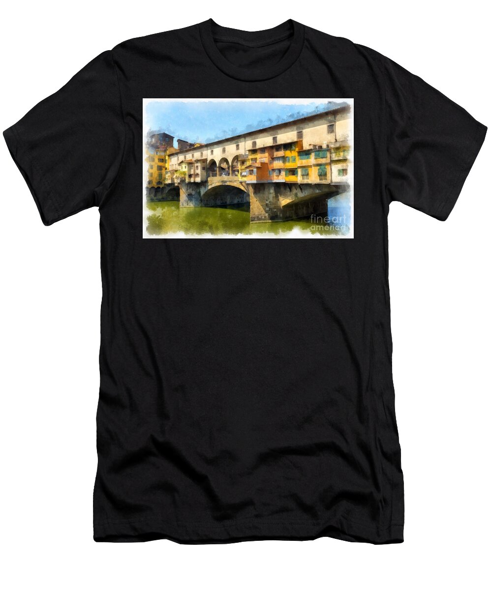 Vecchio T-Shirt featuring the painting Ponte Vecchio Florence Italy by Edward Fielding
