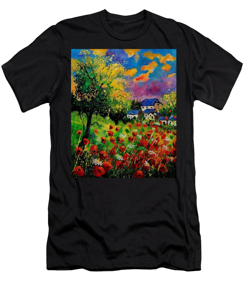 Landscape T-Shirt featuring the painting Poppies and daisies 560110 by Pol Ledent