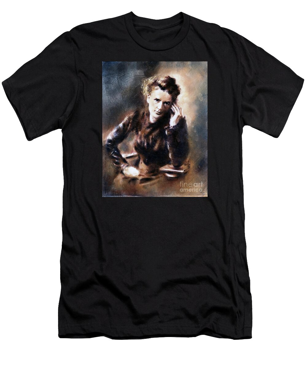 Marie Curie T-Shirt featuring the painting Portrait of Marie Curie by Ritchard Rodriguez