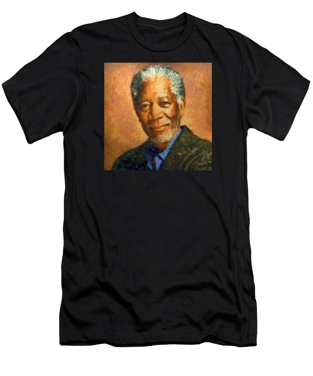 Portrait T-Shirt featuring the digital art Portrait of Morgan Freeman by Charmaine Zoe