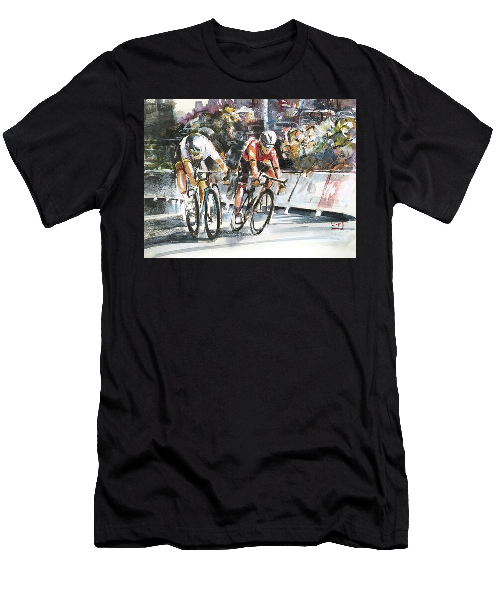 Letour T-Shirt featuring the painting Power Finish by Shirley Peters